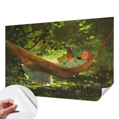 Stick-on wall mural relaxing in a hammock design