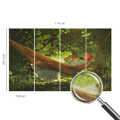 Stick-on wall mural relaxing in a hammock design