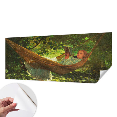 Stick-on wall mural relaxing in a hammock design