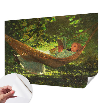 Stick-on wall mural relaxing in a hammock design