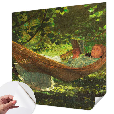 Stick-on wall mural relaxing in a hammock design