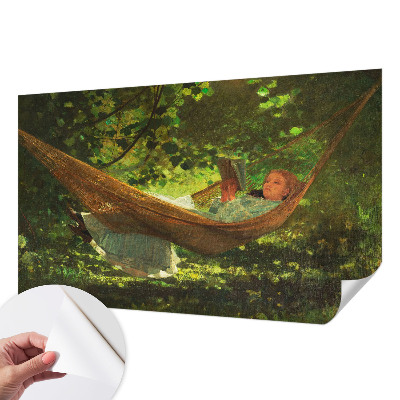 Stick-on wall mural relaxing in a hammock design