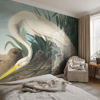 Removable wall mural featuring a majestic heron