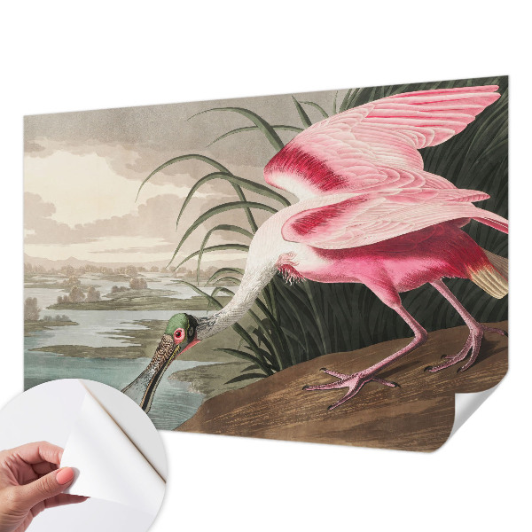 Removable wall mural wallpaper with an exotic bird design