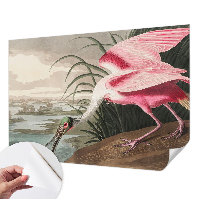 Removable wall mural wallpaper with an exotic bird design