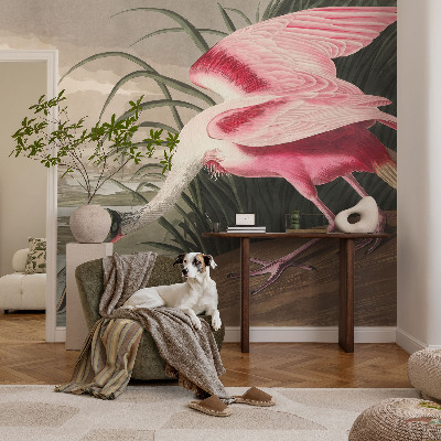 Removable wall mural wallpaper with an exotic bird design