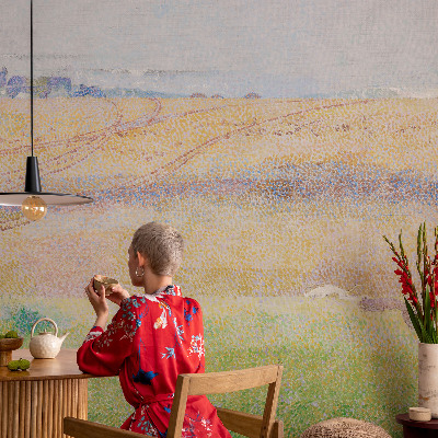 Peel and stick wall mural for living room with a summer field design
