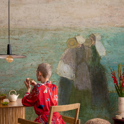 Peel and stick wall mural for bedroom with a seaside reflection design