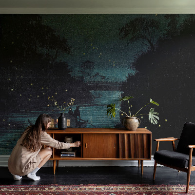 3D photo wallpaper mural with evening lights motif