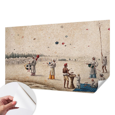 Nursery wall mural with a design of soaring kites