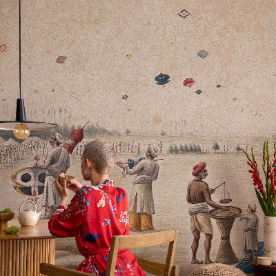 Nursery wall mural with a design of soaring kites
