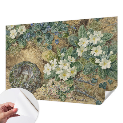 Children's wall mural with a spring composition