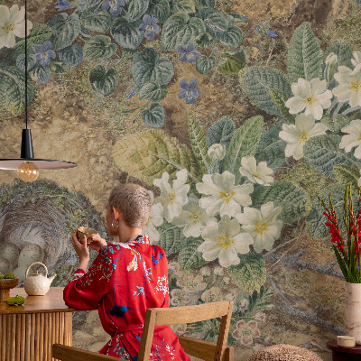 Children's wall mural with a spring composition