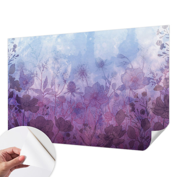 Baby room wall mural with pastel floral pattern