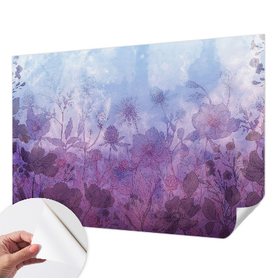 Baby room wall mural with pastel floral pattern