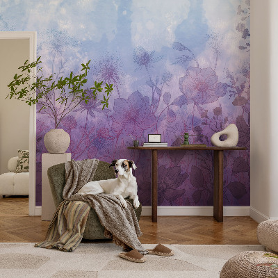 Baby room wall mural with pastel floral pattern