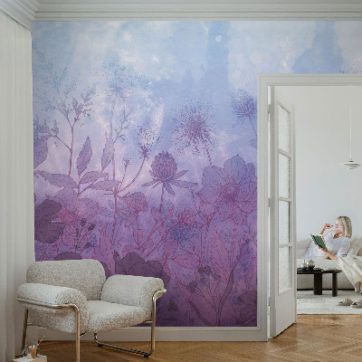 Baby room wall mural with pastel floral pattern