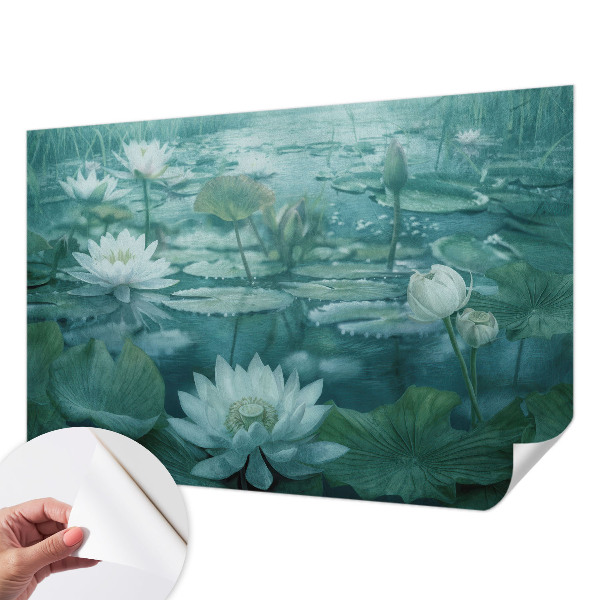 Peel and stick wall mural featuring water flowers