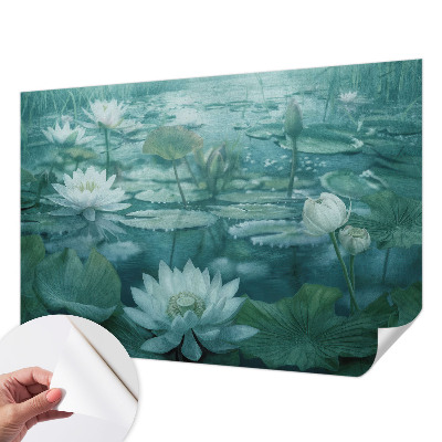 Peel and stick wall mural featuring water flowers