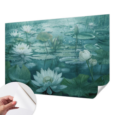 Peel and stick wall mural featuring water flowers
