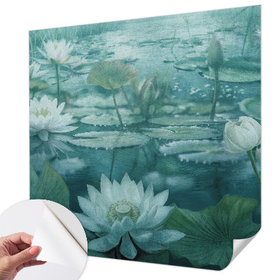 Peel and stick wall mural featuring water flowers