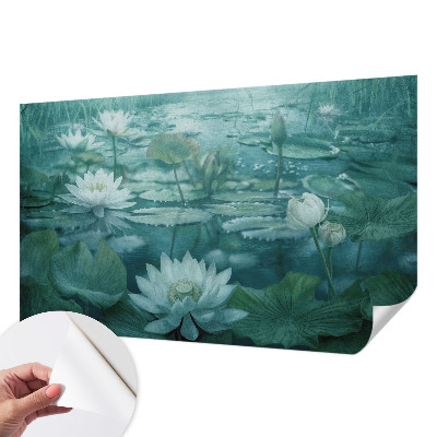 Peel and stick wall mural featuring water flowers