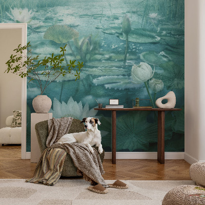 Peel and stick wall mural featuring water flowers