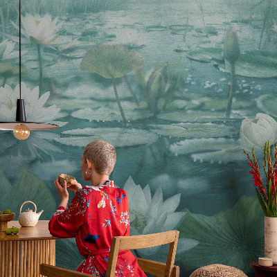 Peel and stick wall mural featuring water flowers