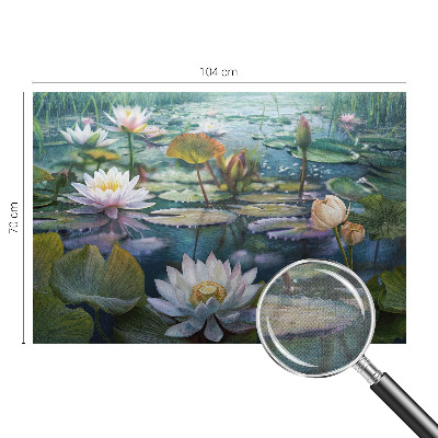 Self-adhesive wall mural with a pond flowers motif