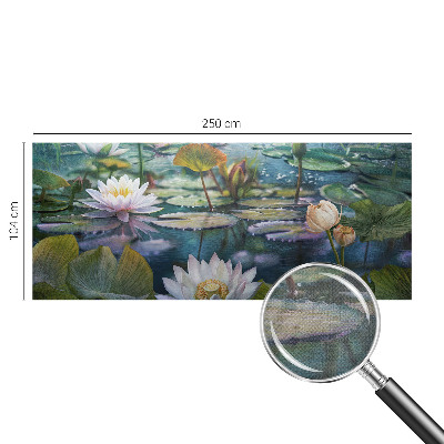 Self-adhesive wall mural with a pond flowers motif