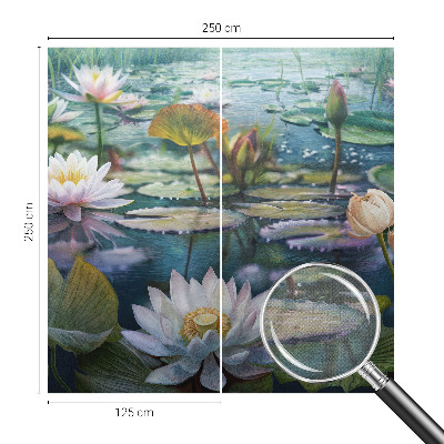 Self-adhesive wall mural with a pond flowers motif