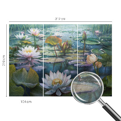 Self-adhesive wall mural with a pond flowers motif
