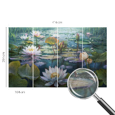 Self-adhesive wall mural with a pond flowers motif