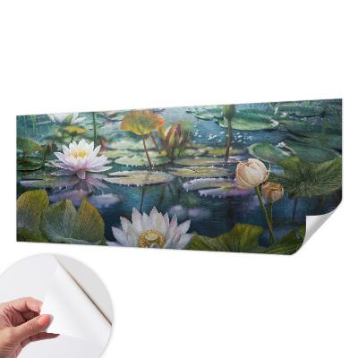 Self-adhesive wall mural with a pond flowers motif