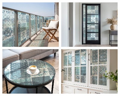 Opaque window film stained glass style Boho tiles