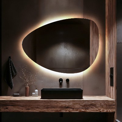 Organic egg-shaped mirror with a backlight feature for wall mounting