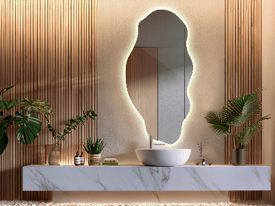 Asymmetrical stylish mirror with LED lighting