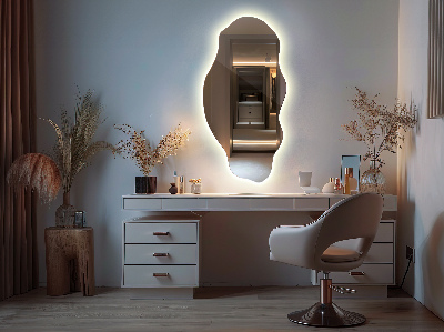 Asymmetrical stylish mirror with LED lighting