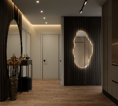 Asymmetrical stylish mirror with LED lighting