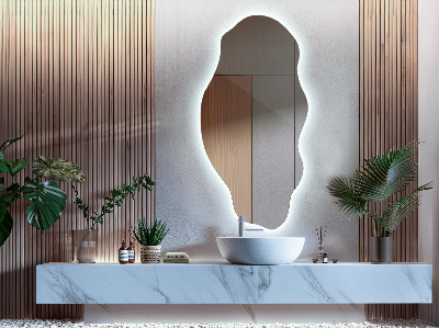 Asymmetrical stylish mirror with LED lighting