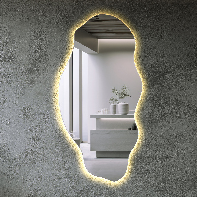 Asymmetrical stylish mirror with LED lighting