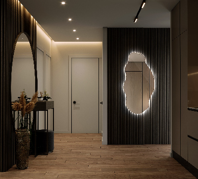 Asymmetrical stylish mirror with LED lighting