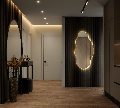 Asymmetrical stylish mirror with LED lighting