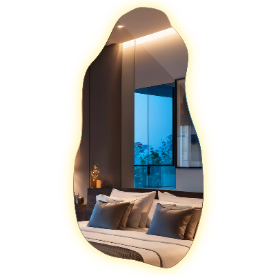 Uniquely shaped mirror contemporary design with integrated LED lights