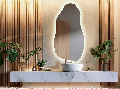 Uniquely shaped mirror contemporary design with integrated LED lights
