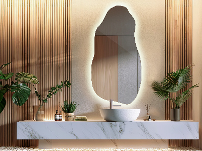 Uniquely shaped mirror Uniquely shaped mirror contemporary design with integrated LED lights