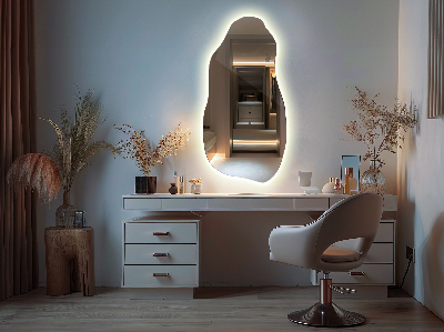 Uniquely shaped mirror Uniquely shaped mirror contemporary design with integrated LED lights