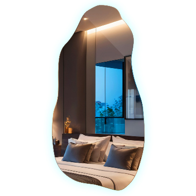 Uniquely shaped mirror contemporary design with integrated LED lights