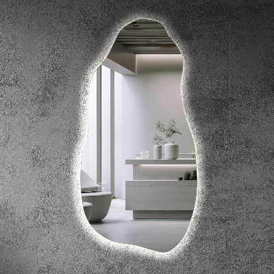 Uniquely shaped mirror contemporary design with integrated LED lights