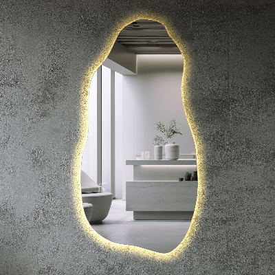 Uniquely shaped mirror Uniquely shaped mirror contemporary design with integrated LED lights